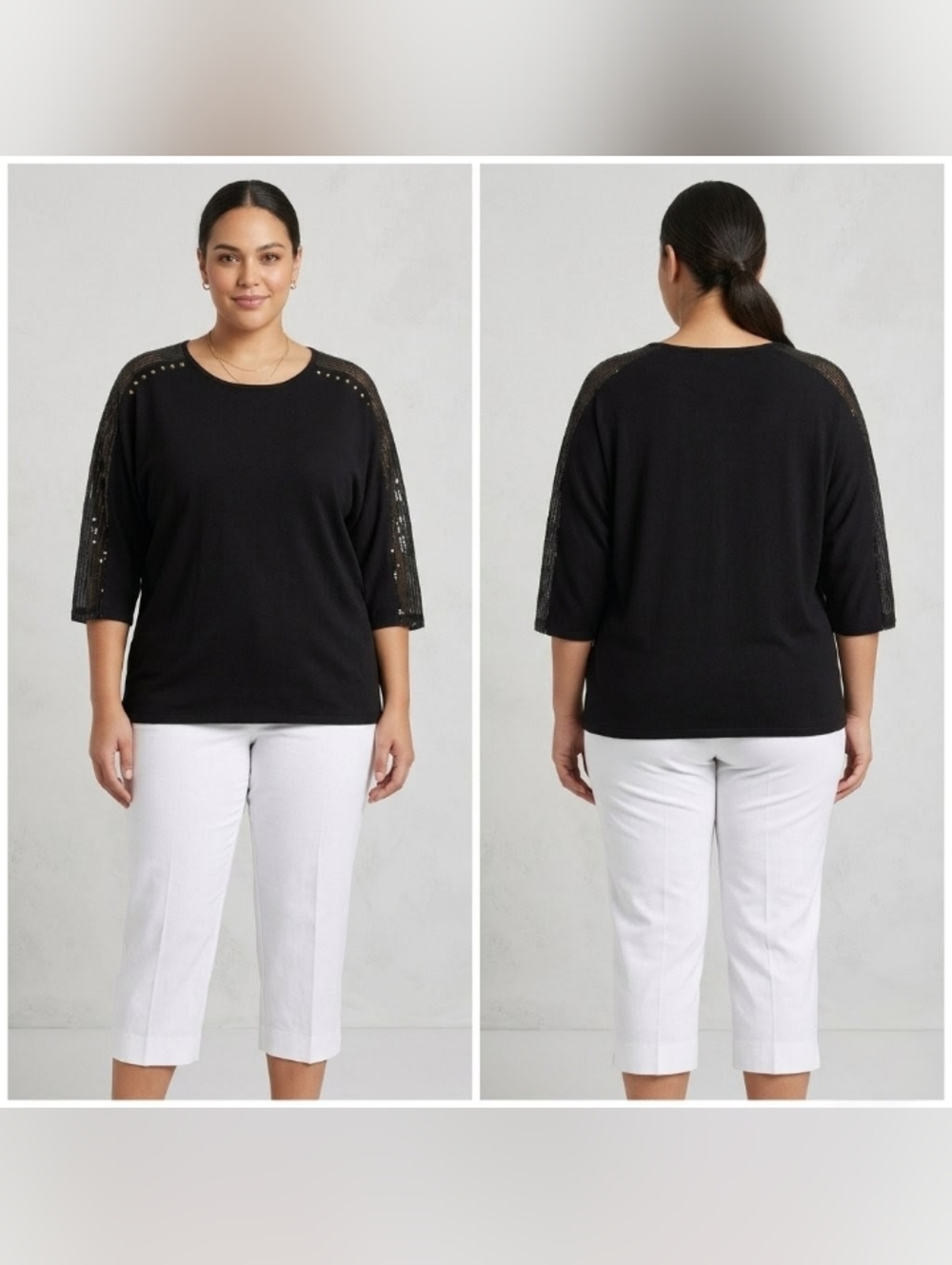 Black Top with Sequin Sleeves